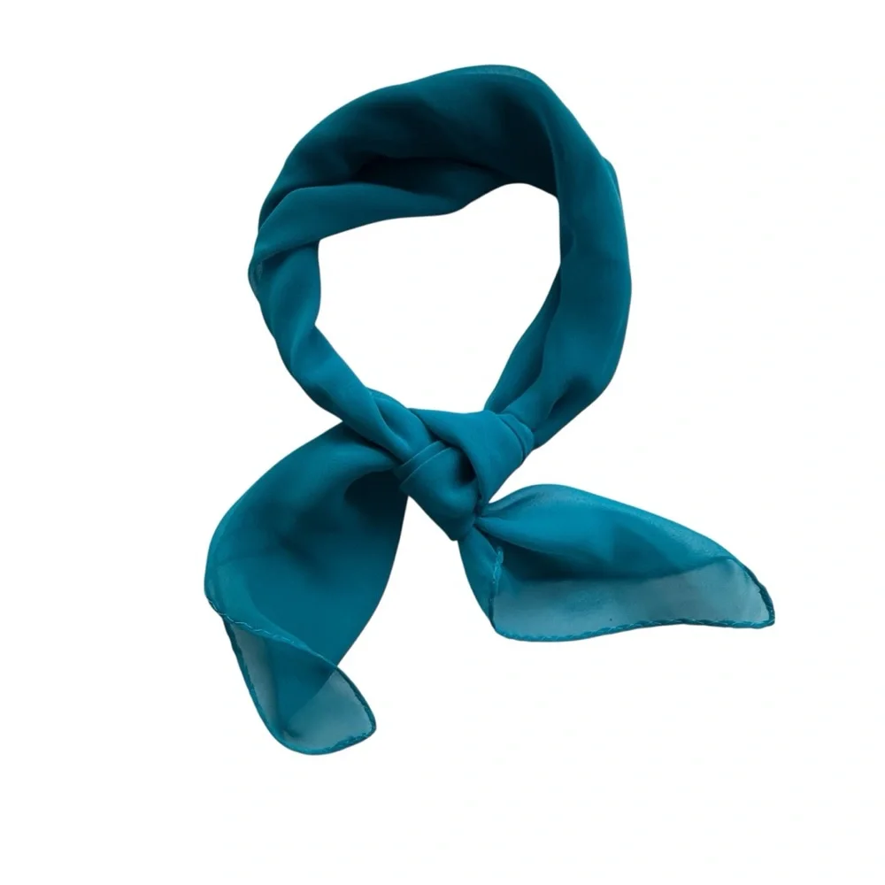 Teal Vintage Chiffon Square Sheer Scarf Kerchief 27.5” - Picture 5 of 8